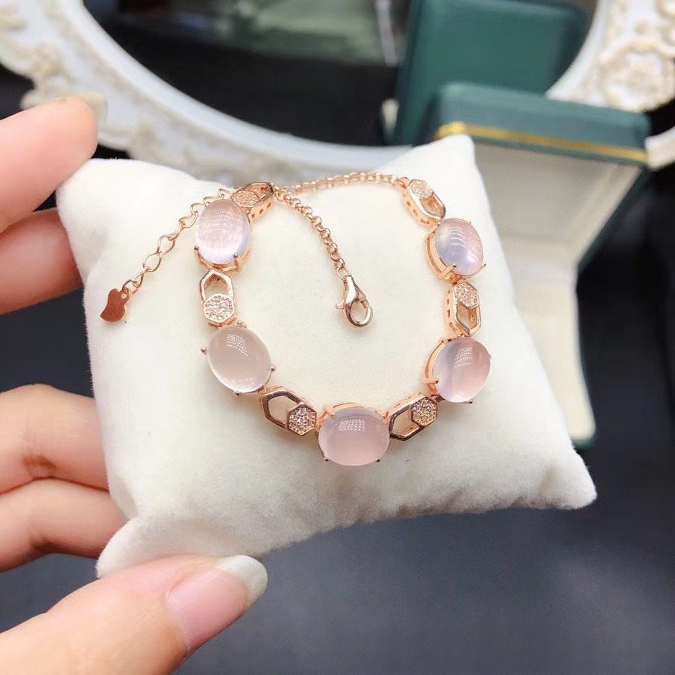 Natural Rose Quartz Bracelet 925 Sterling Silver Handmade Bracelet High-end Jewelry Necklace Accessories