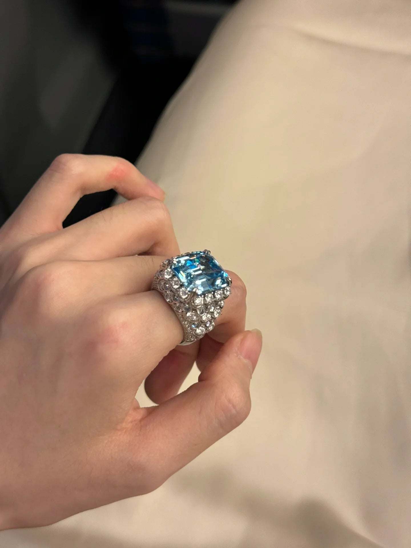 925 Silver Gold Plated Ring 16 Carat High Carbon Diamond Aquamarine Emerald Cut Fish Scale Jewelry Women's Ring