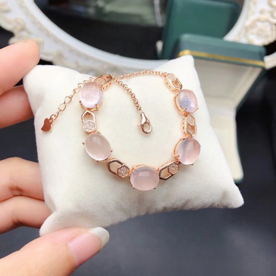 Natural Rose Quartz Bracelet 925 Sterling Silver Handmade Bracelet High-end Jewelry Necklace Accessories
