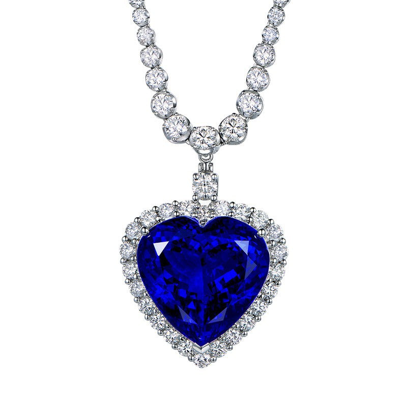 Luxury 6A Tanzanite Necklace for Women Wedding Banquet Style Ocean Heart Sapphire Necklace Heart-shaped Pendant
