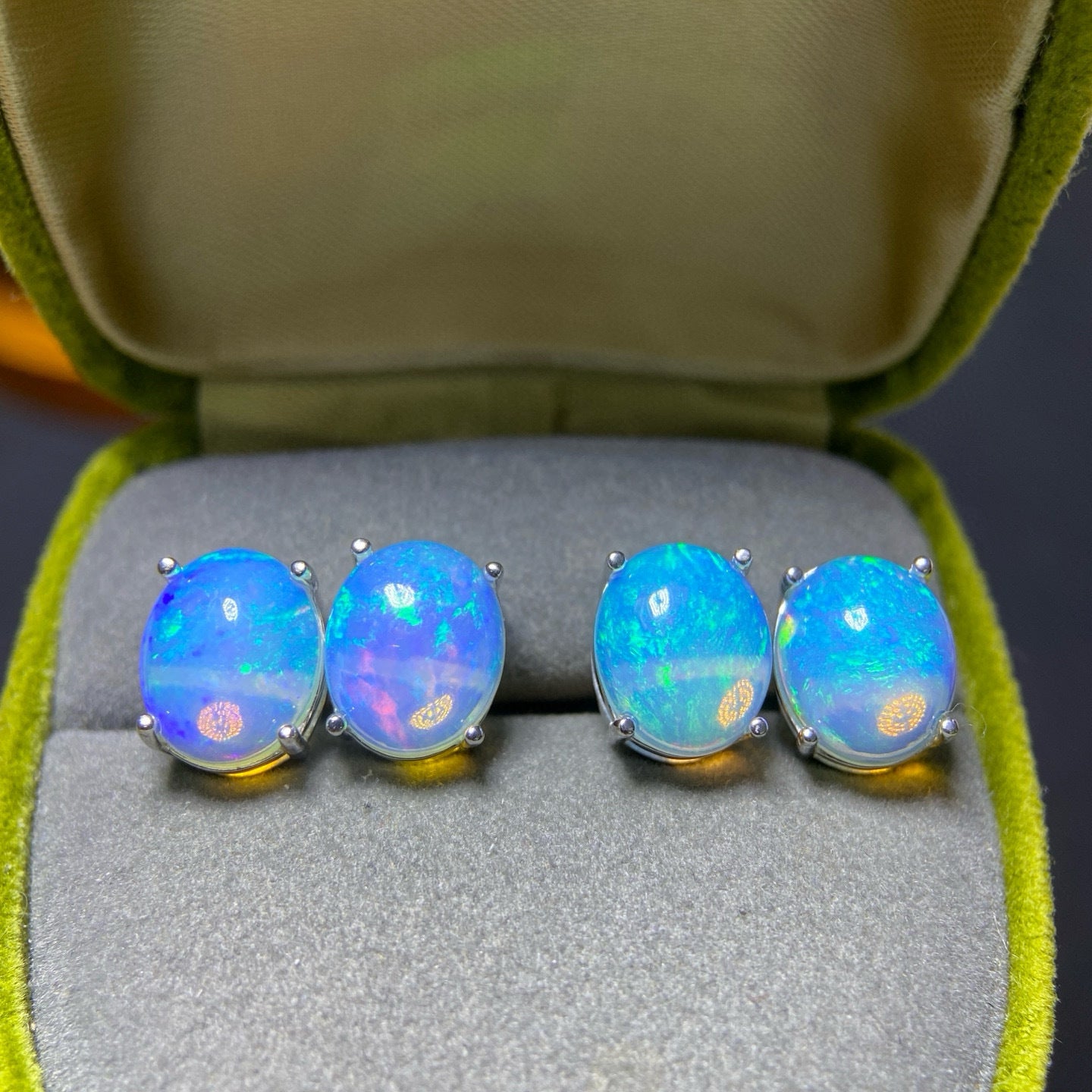 S925 Silver Inlaid Main Stone 9x11 Natural White Opal Earrings