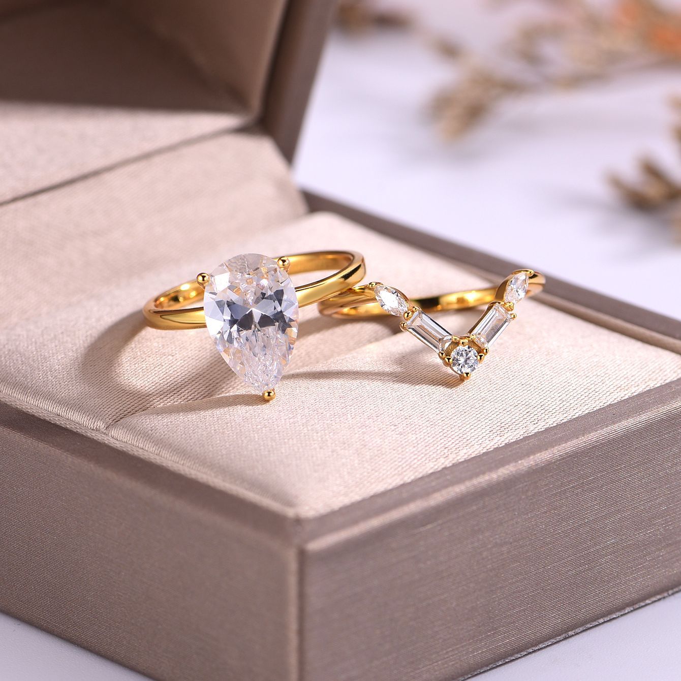 S925 Silver Moissanite Water Drop Stacking Rings for Women Set Niche Simple Style Hot Sale