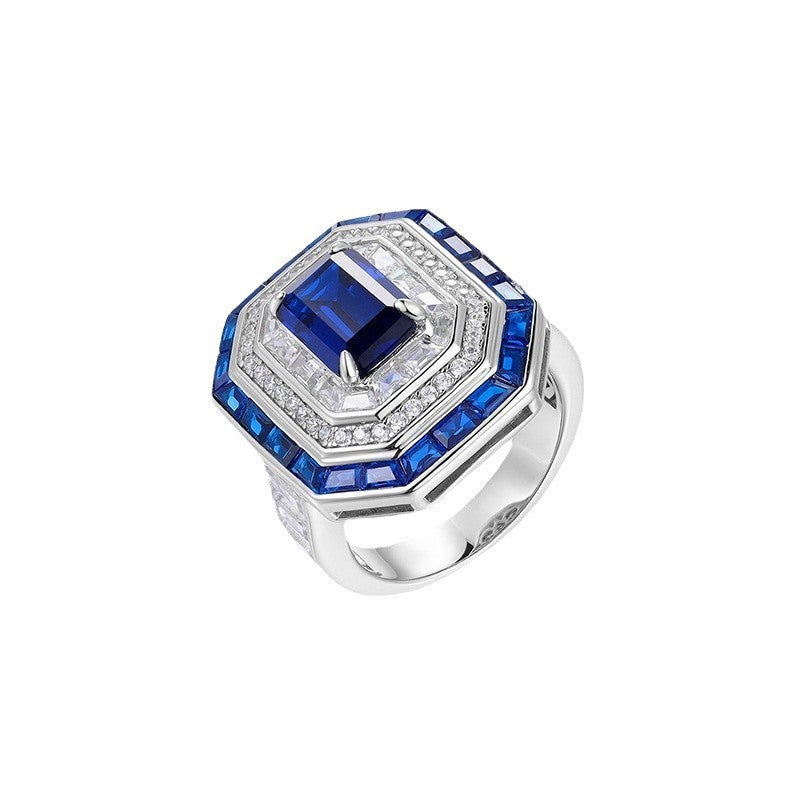 925 Silver Platinum Plated Sapphire Borderless Women's Ring