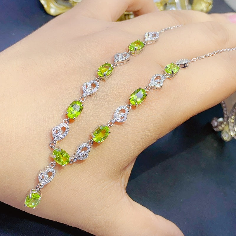 Natural Peridot Necklace Main Stone 5*7mm Collarbone Chain