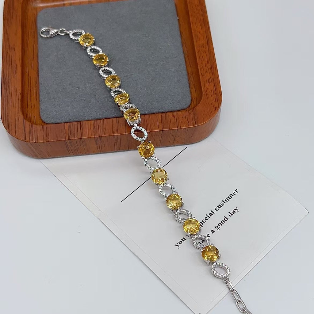 Yellow Crystal Bracelet S925 Silver Inlaid with Colorful Gemstones Exquisite Bracelet