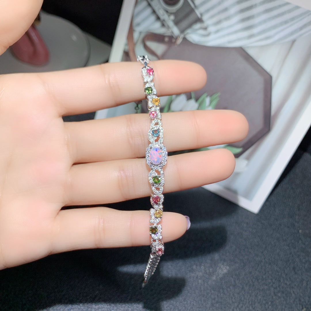 S925 Silver Inlaid Main Stone 5*7 Natural White Opal Bracelet