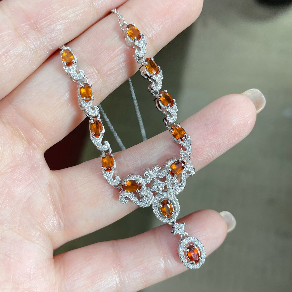 S925 Silver Inlaid Natural Fenda Garnet Luxury Y-shaped Necklace