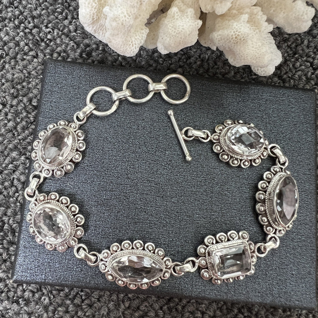 Nepal Handmade 925 Inlaid Yellow Crystal Ruby Amethyst Opal Stone Vintage Bracelet