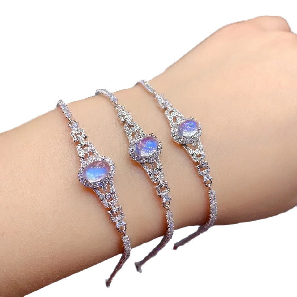 Natural Moonstone Bracelet 925 Sterling Silver Bracelet Female Jewelry High-grade Handmade Jewelry