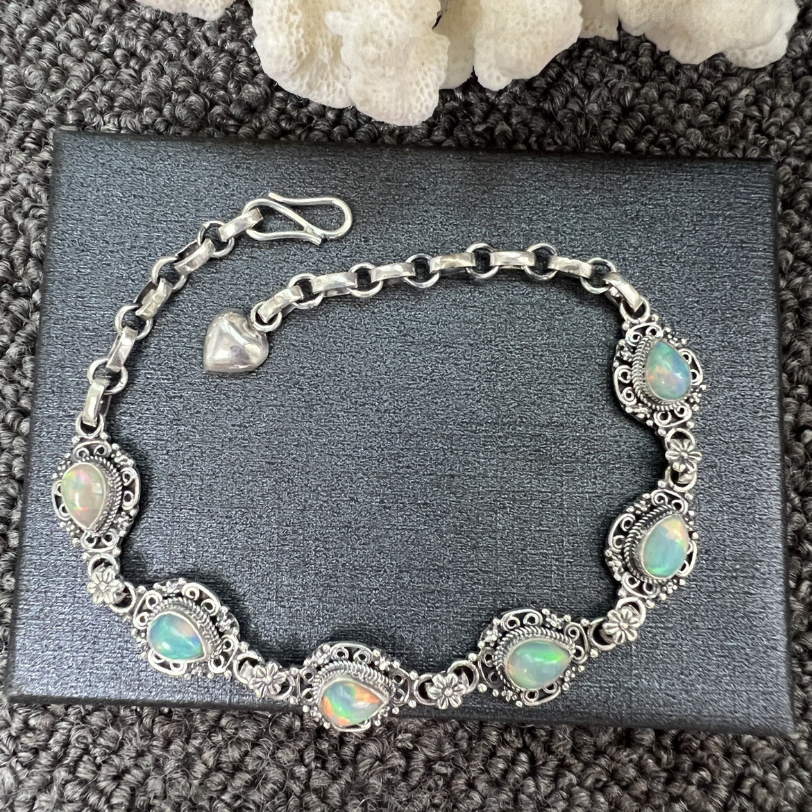 Nepal Handmade 925 Inlaid Yellow Crystal Ruby Amethyst Opal Stone Vintage Bracelet