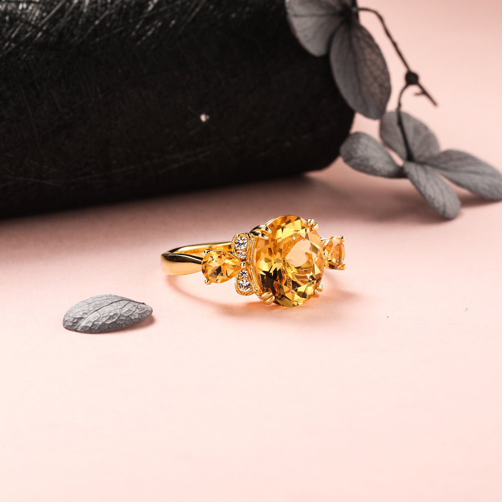S925 Silver Fashion Noble Ring Yellow Crystal Ring
