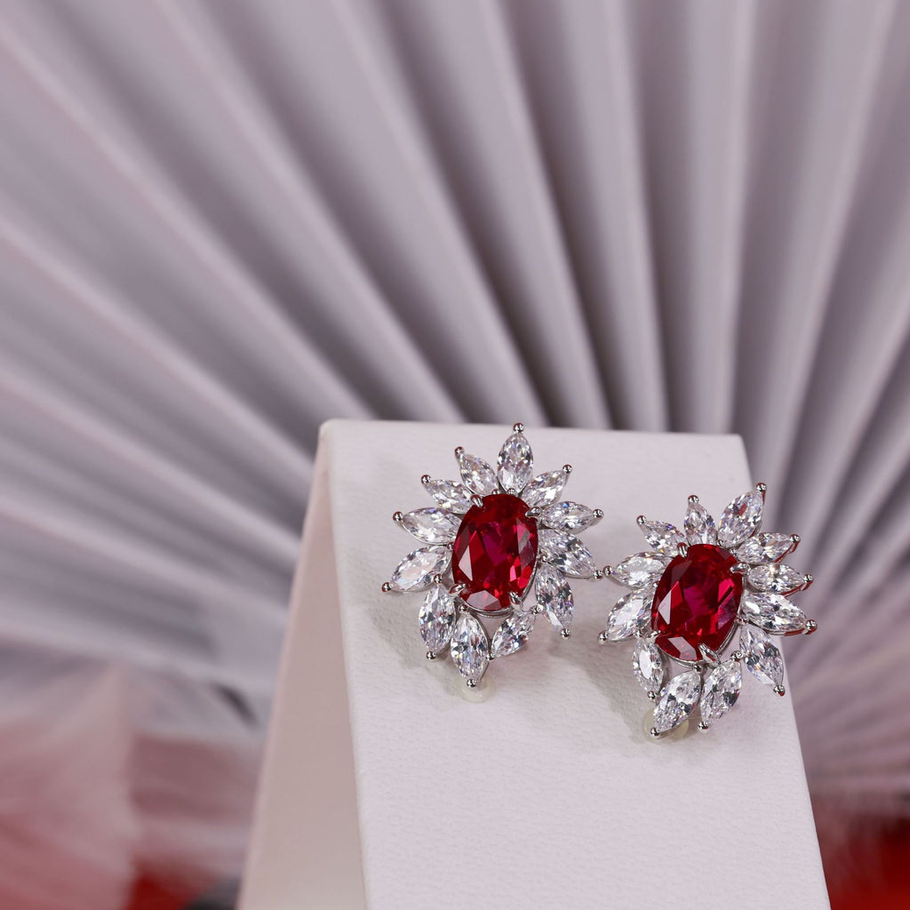 6 Carat Cultivated Ruby Stud Earrings New Women's Luxury S925 Silver Elegant Earrings