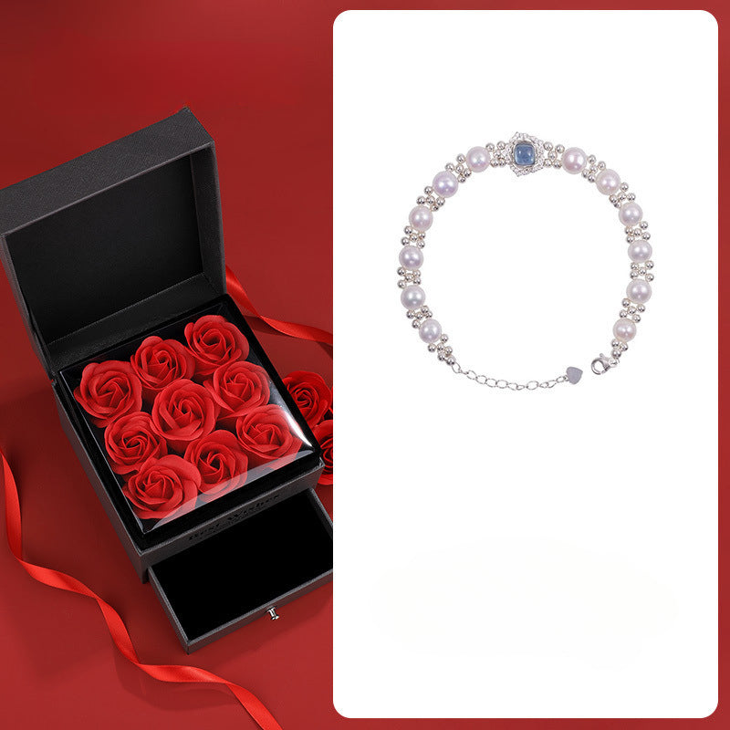 999 Sterling Silver Light Luxury Sea Blue Freshwater Pearl Bracelet