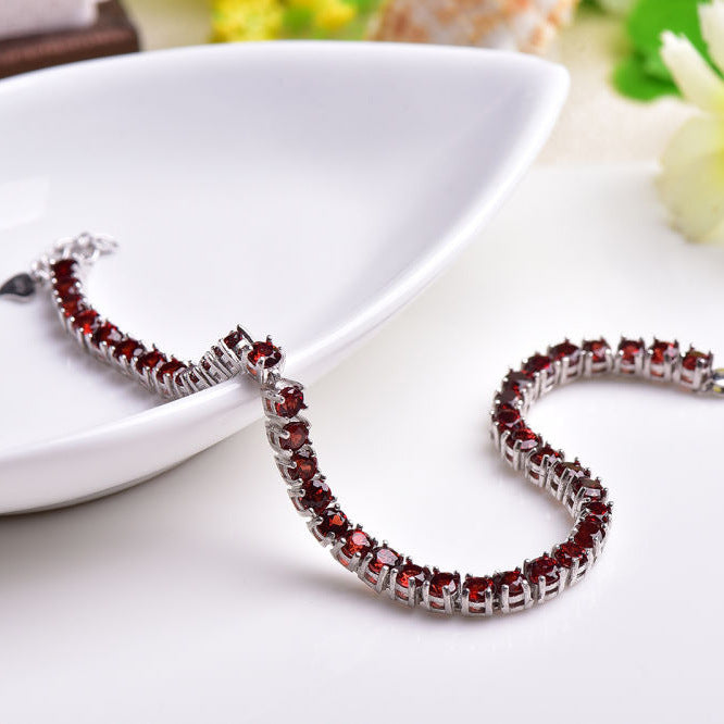 S925 Silver Inlaid Jewelry Natural Garnet Tennis Bracelet