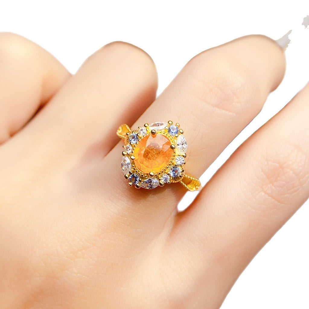 S925 Silver Inlaid Main Stone 6*8mm New Natural Garnet Ring