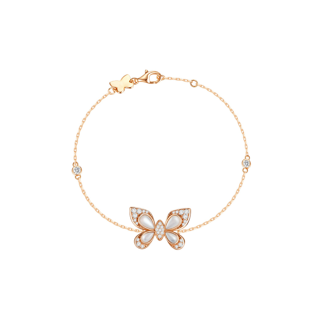 Inlaid Red Agate White Mother-of-Pearl Turquoise Sterling Silver Butterfly Bracelet