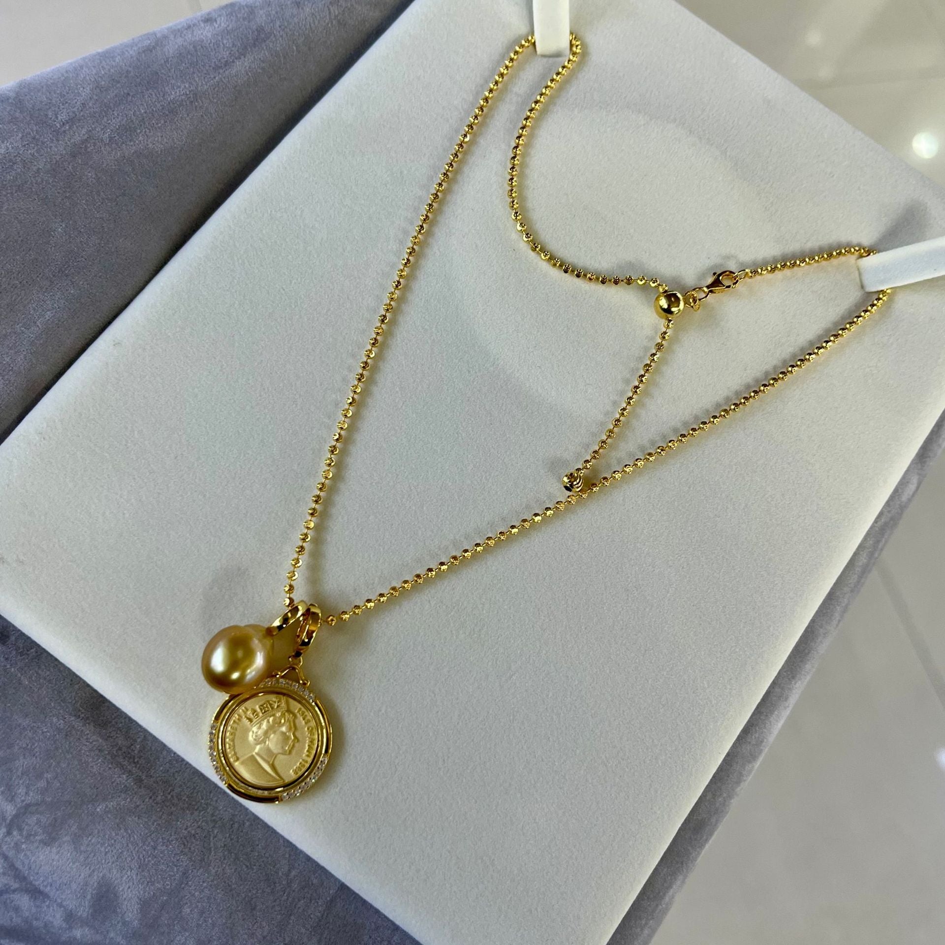 Vintage Fashionable Pearl Approx. 10-12mm Gold Baroque Sweater Chain