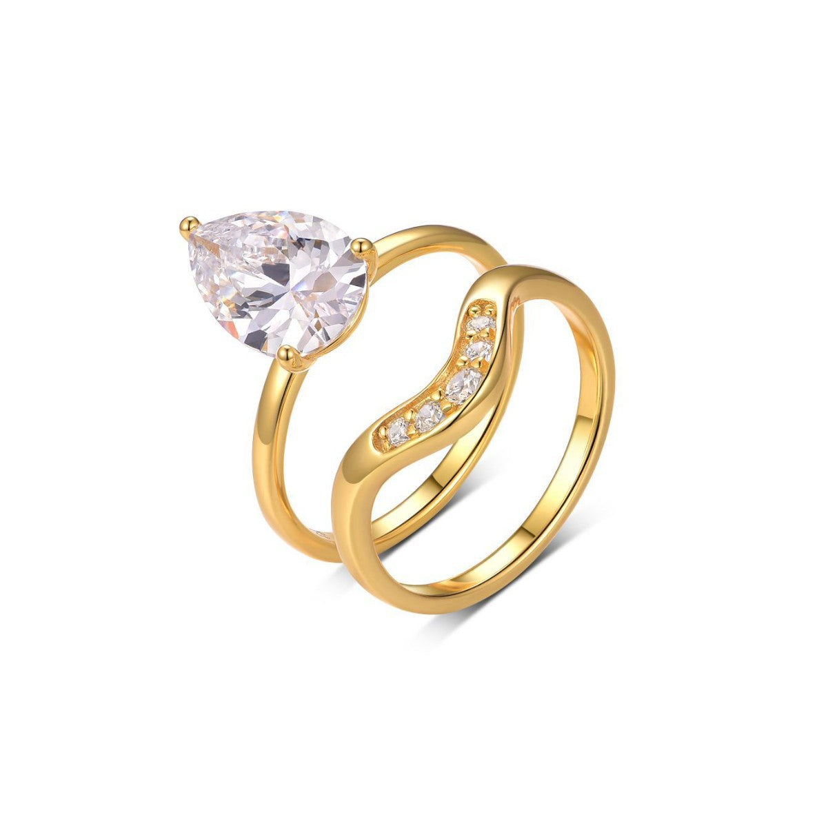 S925 Silver Combination Two-Piece Set Moissanite Ring Water Drop Shape Main Stone Independent Stand Hot Sale Set Ring Wholesale