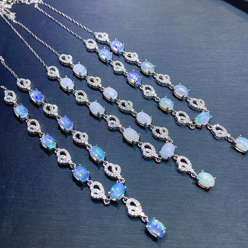 5*7mm Women's Chain Japanese Style Light Luxury Fire Color Gemstone Natural Opal Necklace