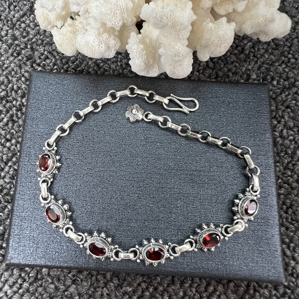 Nepal Handmade 925 Inlaid Yellow Crystal Ruby Amethyst Opal Stone Vintage Bracelet