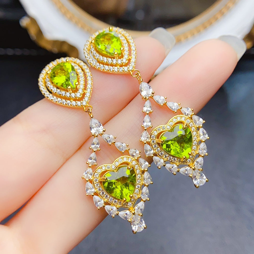 S925 Silver Inlaid Main Stone 6*8mm Natural Peridot Earrings