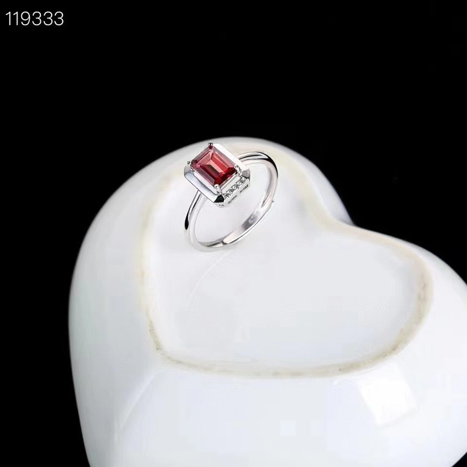 925 Silver Natural Pigeon Blood Red Garnet Ring Earrings Pendant Set