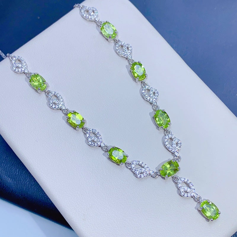 Natural Peridot Necklace Main Stone 5*7mm Collarbone Chain