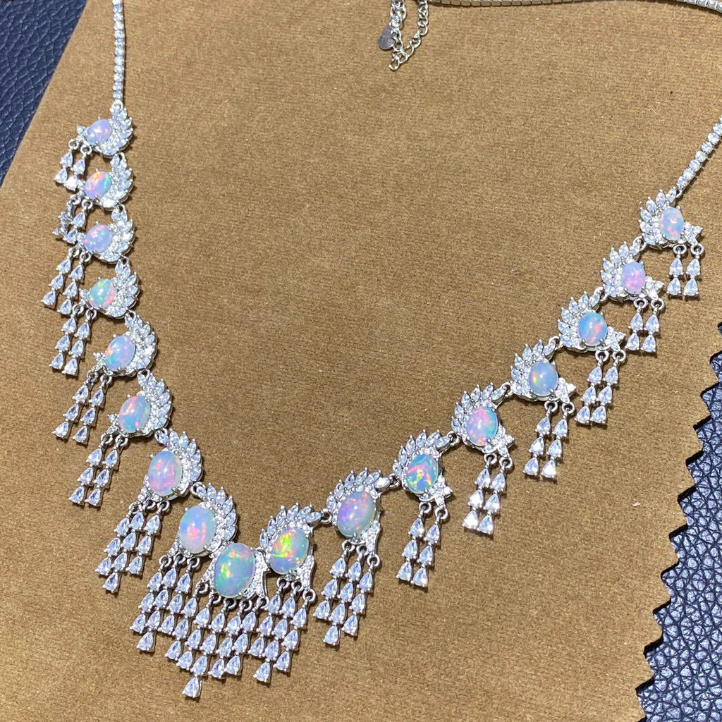 High Clarity Fire Color Explosive Luxury Inlaid Loose Stone 4*6 5*7 6*8 7*9mm Natural Opal Necklace