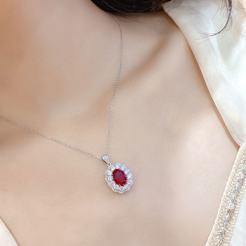 3 Carat Cultivated Pigeon Blood Red Ruby Necklace S925 Silver Choker