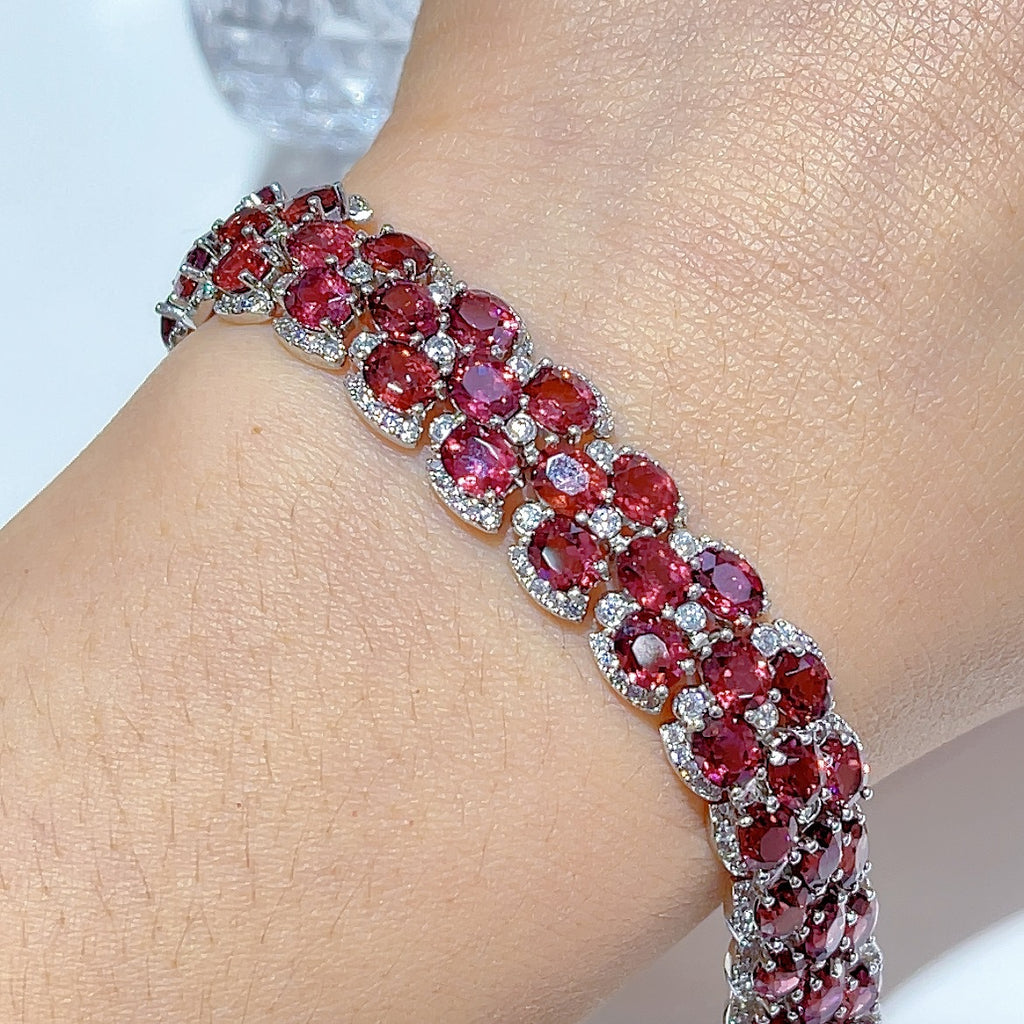 S925 Silver Plated Inlaid Magnesium Aluminum 4*5mm*52 Garnet Bracelet