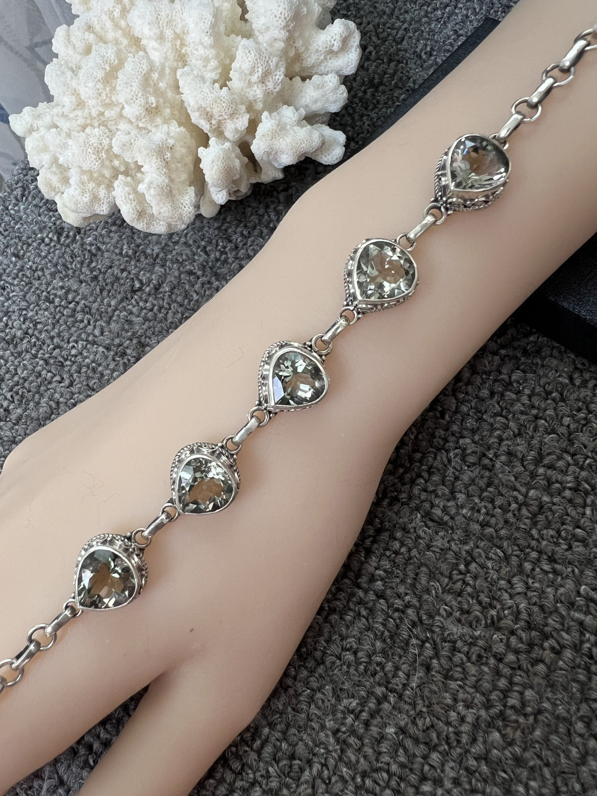 Nepal Handmade 925 Inlaid Yellow Crystal Ruby Amethyst Opal Stone Vintage Bracelet