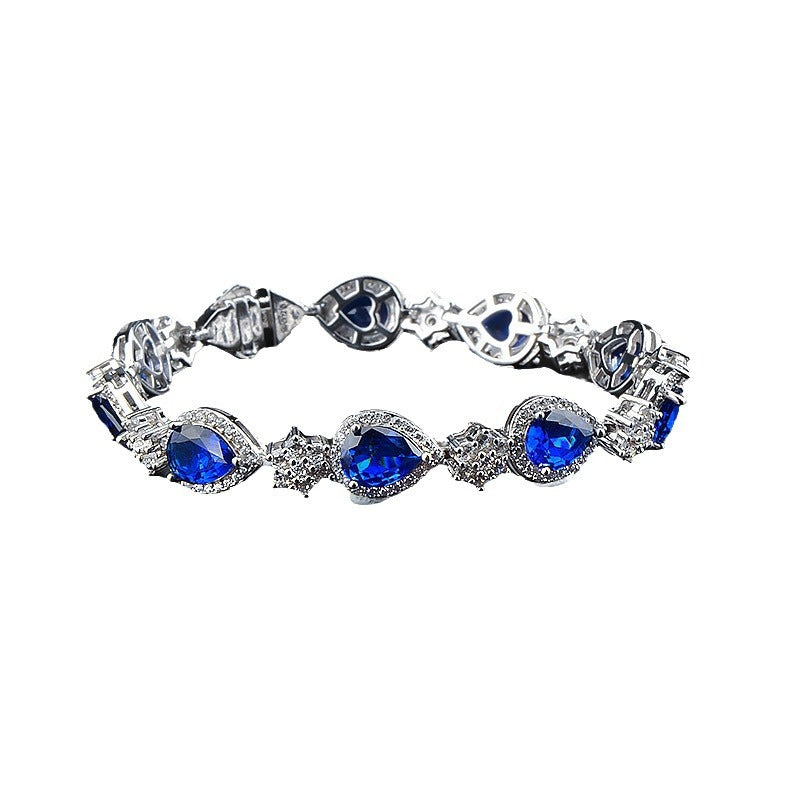 925 Sterling Silver Sapphire Diamond Bracelet 5A Zircon Bracelet