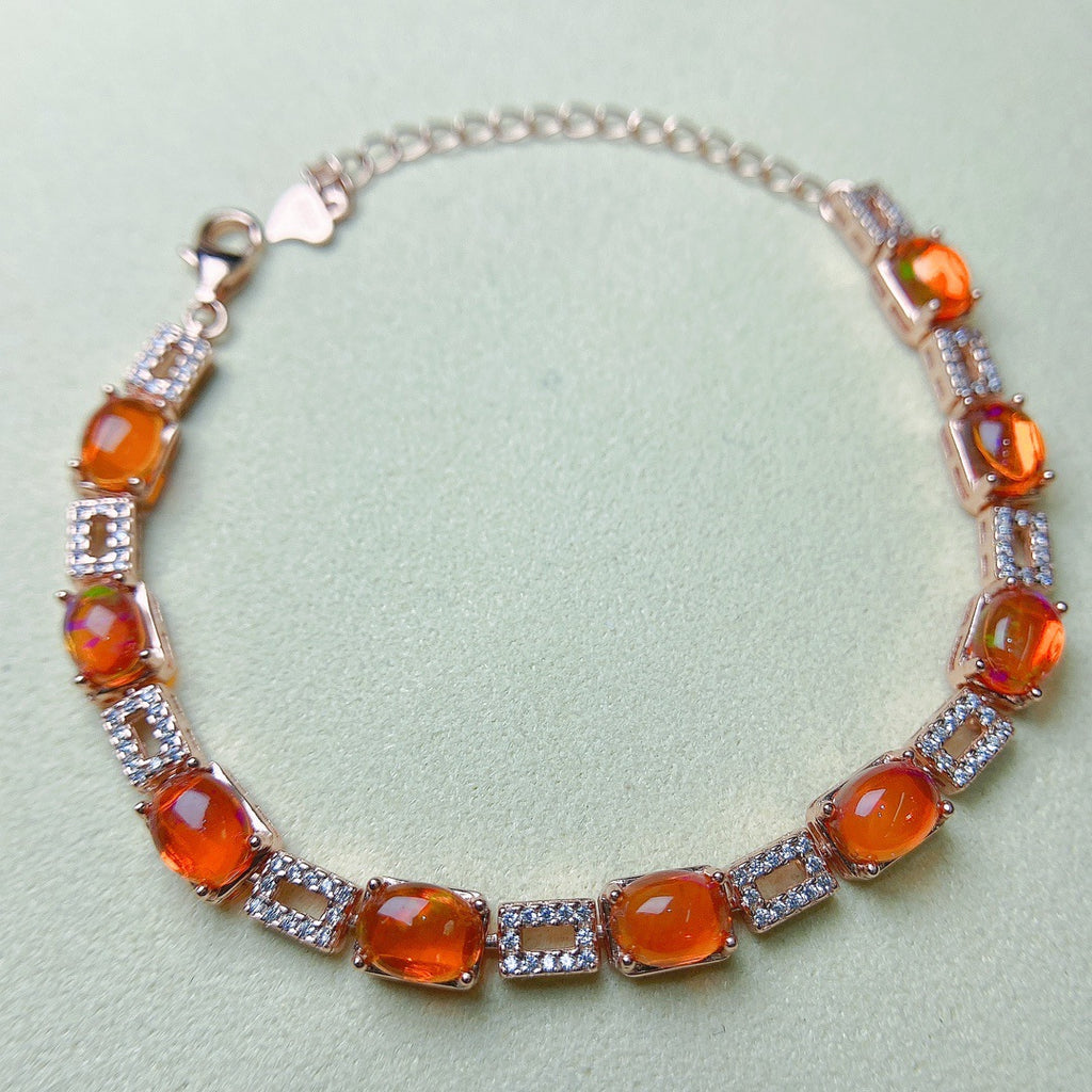 S925 Silver Inlaid Main Stone 5*7 Natural Fire Opal Bracelet