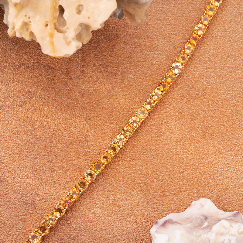 S925 Sterling Silver Yellow Crystal Tennis Bracelet