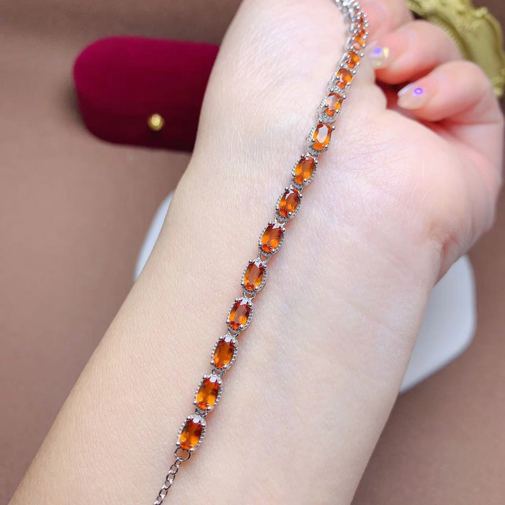 S925 Silver Inlaid Natural Fenda Garnet Simple Multi-Grain Goddess Bracelet