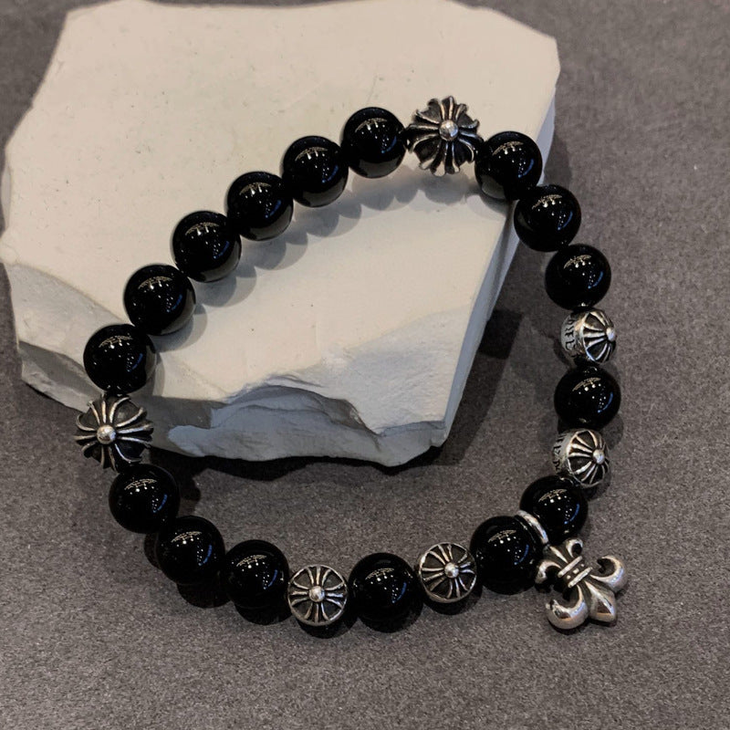 8mm Boy Scout Flower Obsidian Bracelet