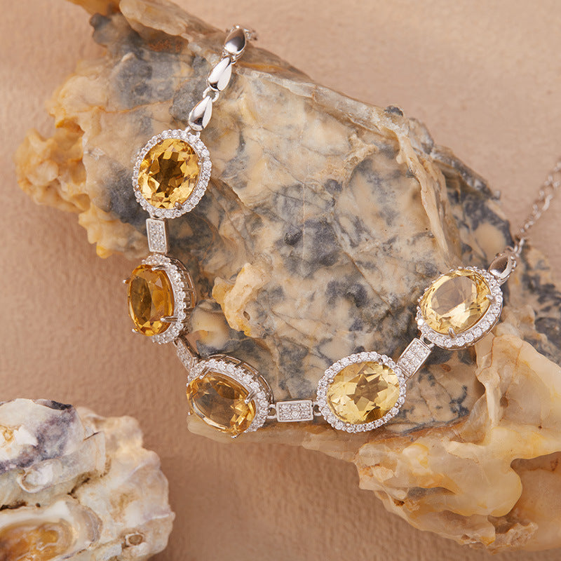 Natural Yellow Amethyst Colorful Gemstone Bracelet for Women S925 Sterling Silver Topaz Bangle