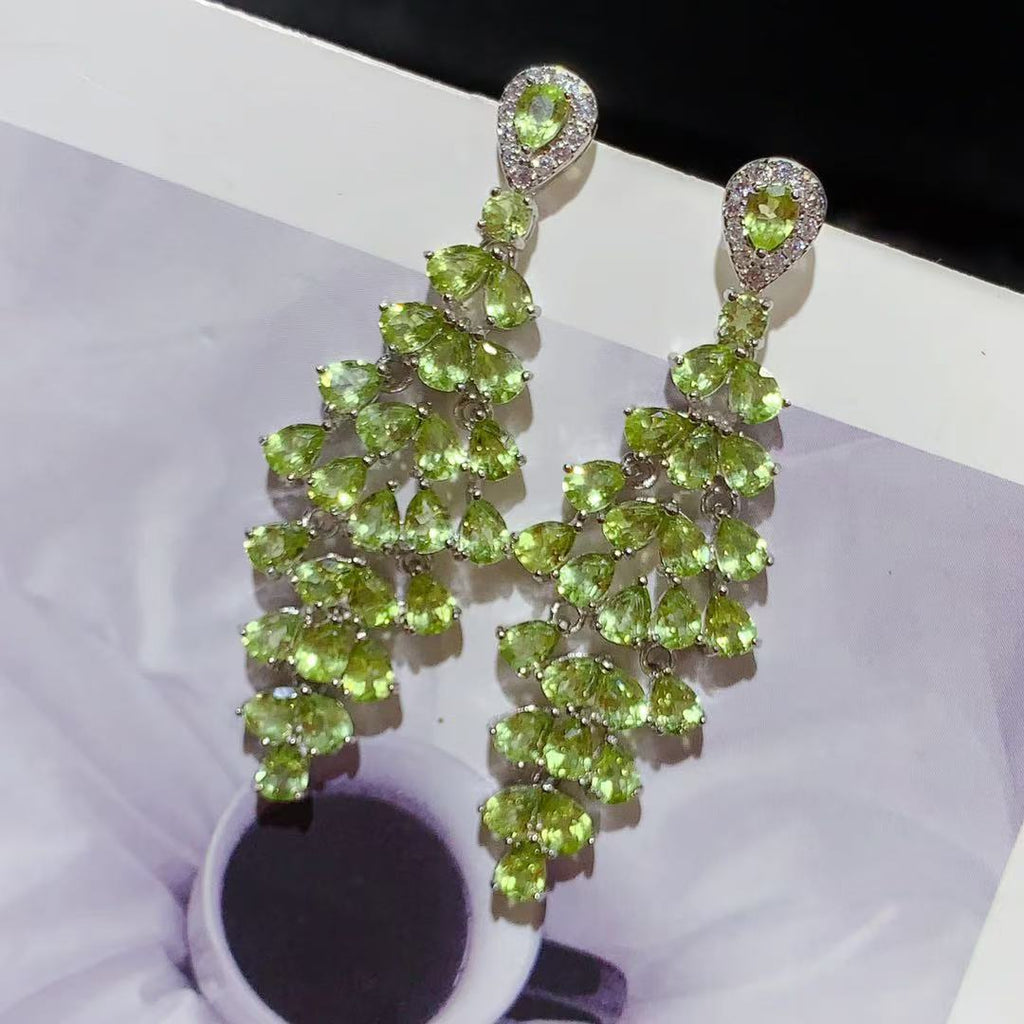 S925 sterling silver earrings with natural olivine