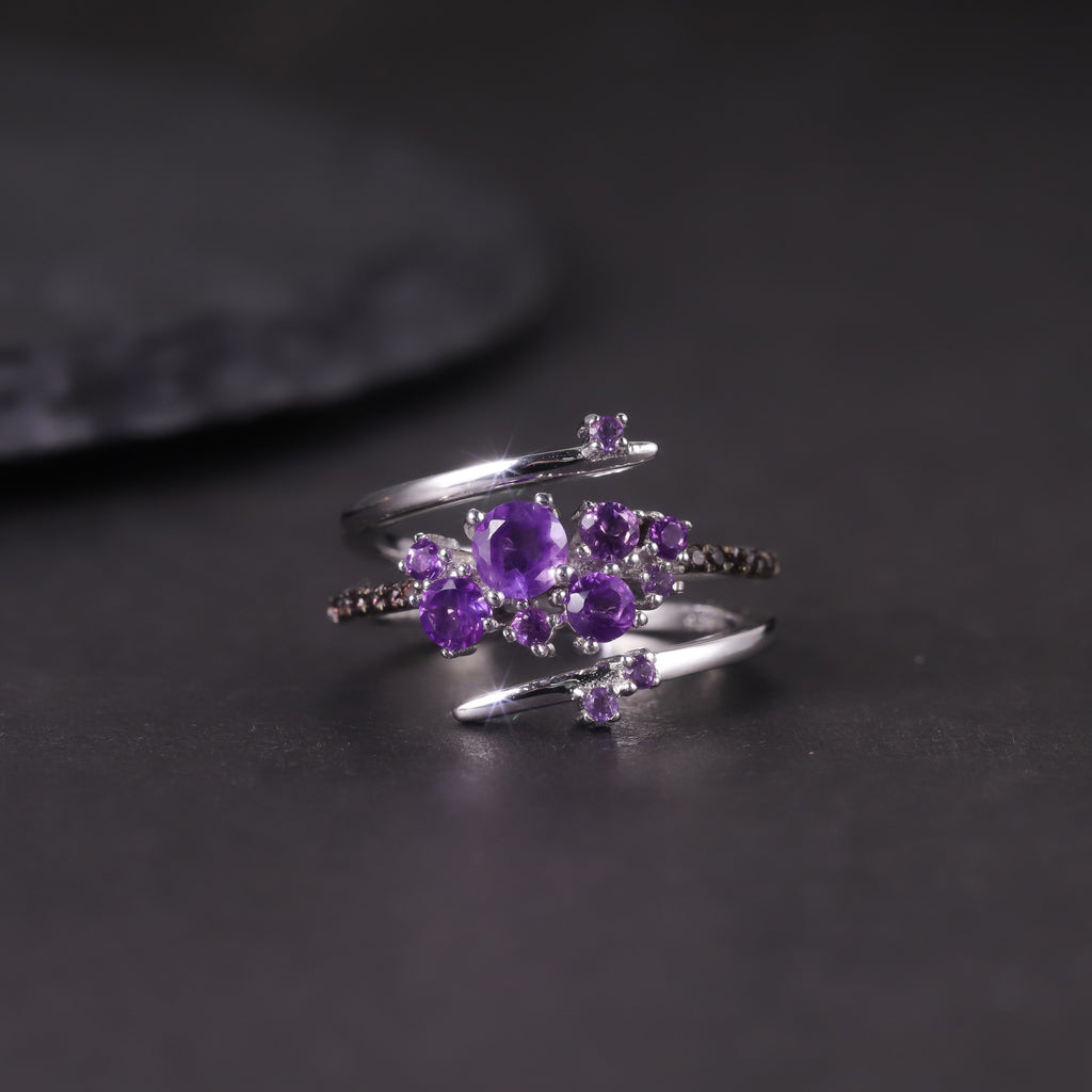 Flower Gemstone Ring S925 Sterling Silver Inlaid with Natural Topaz and Garnet Ring