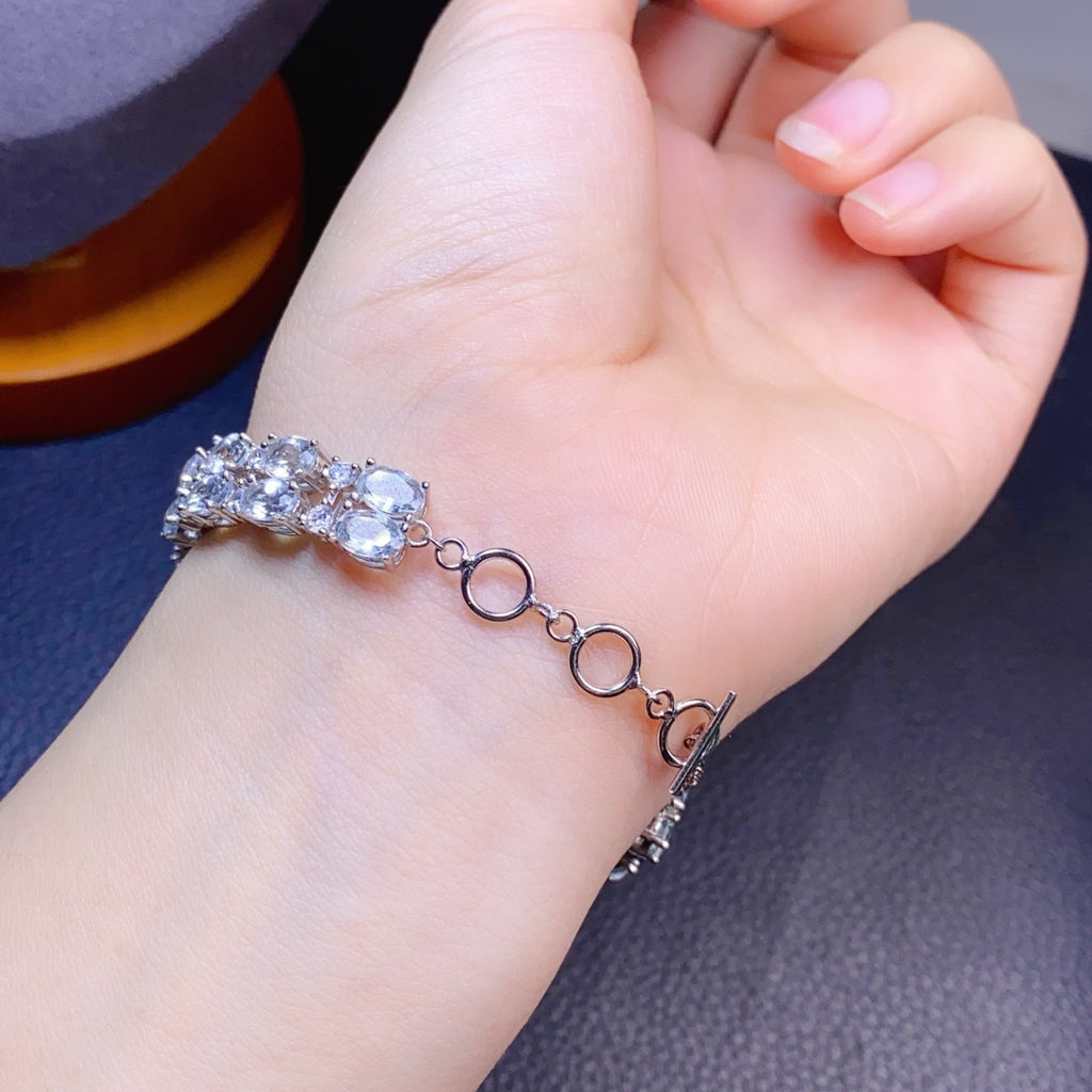 S925 Silver Inlaid Main Stone 4x6mm Natural Aquamarine Bracelet