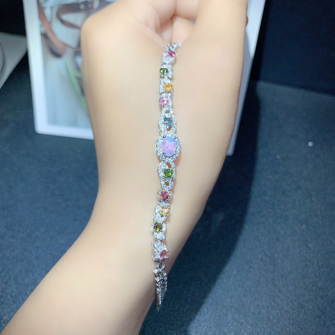S925 Silver Inlaid Main Stone 5*7 Natural White Opal Bracelet