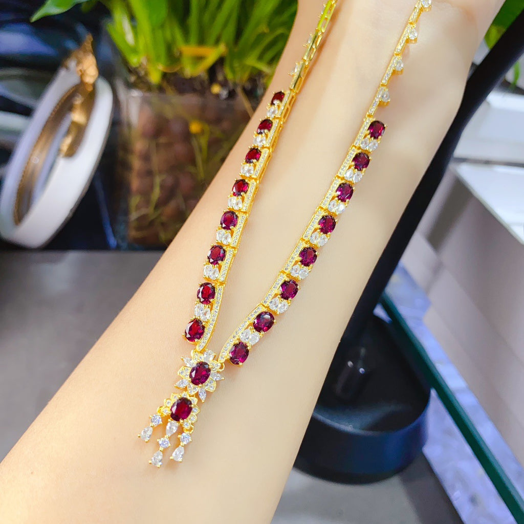 Natural Garnet S925 Silver Inlaid Main Stone 4*5mm Necklace