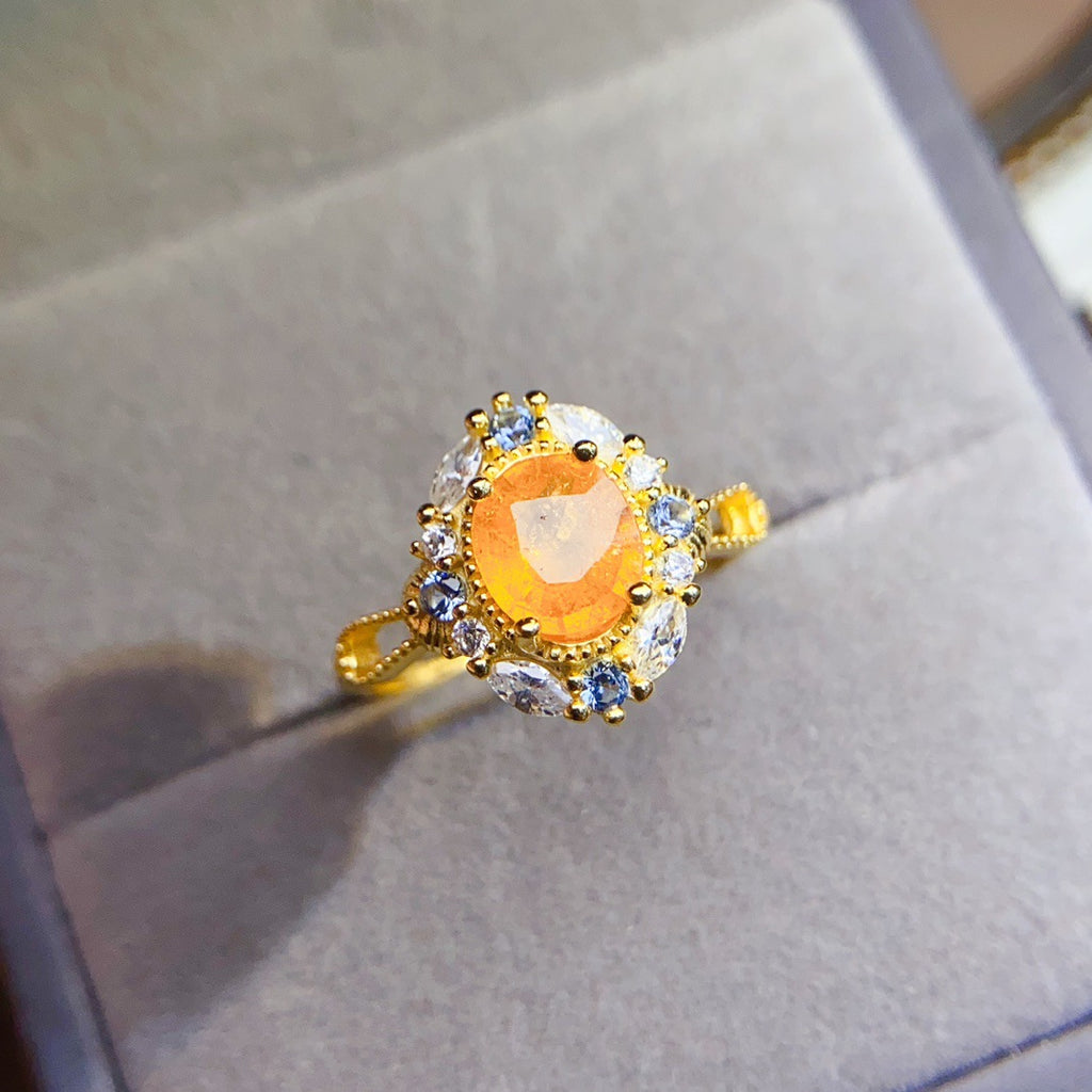 S925 Silver Inlaid Main Stone 6*8mm New Natural Garnet Ring