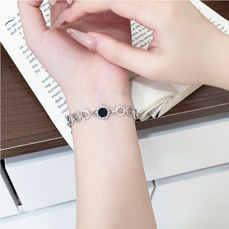 S925 Sterling Silver Black Enamel Bracelet for Women New Roman Numeral Splicing High-end Original Design Bracelet