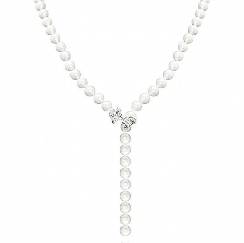 Inlaid Pigeon Blood Ruby 10*10mm Bowknot Pearl Necklace