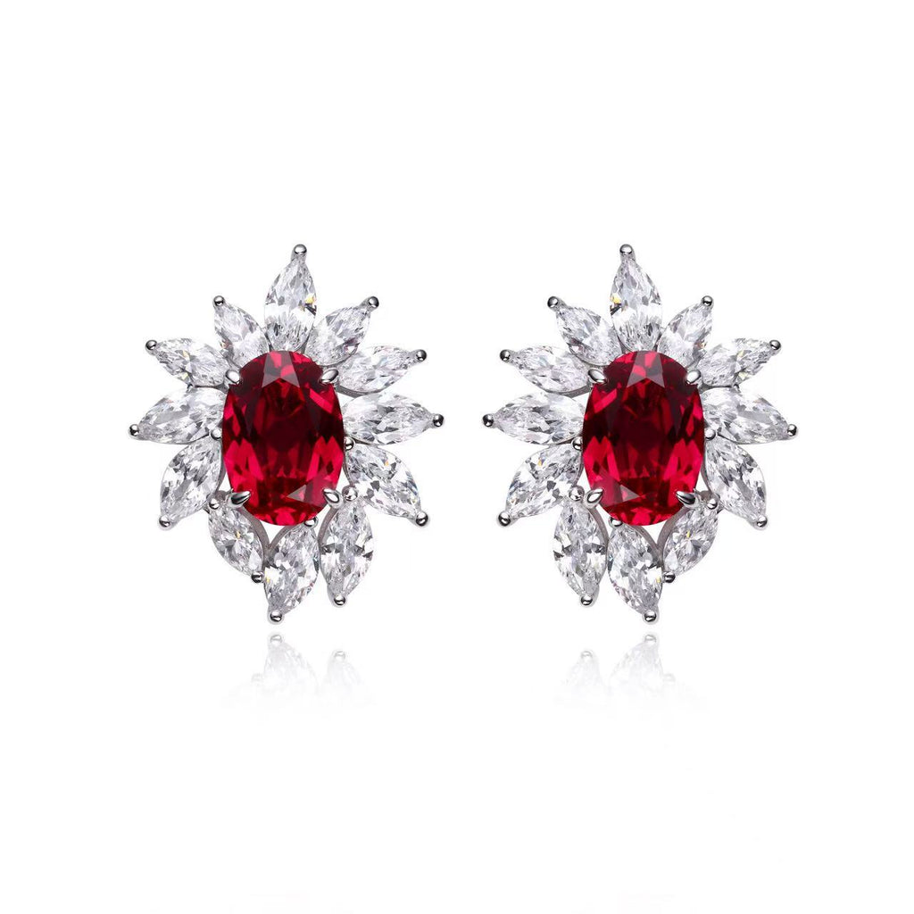 6 Carat Cultivated Ruby Stud Earrings New Women's Luxury S925 Silver Elegant Earrings