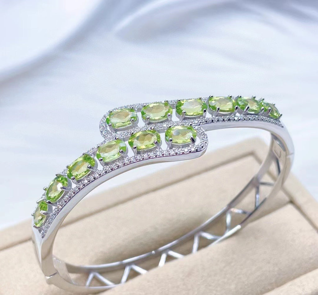 s925 Silver Jewelry Light Luxury Natural Peridot Bracelet