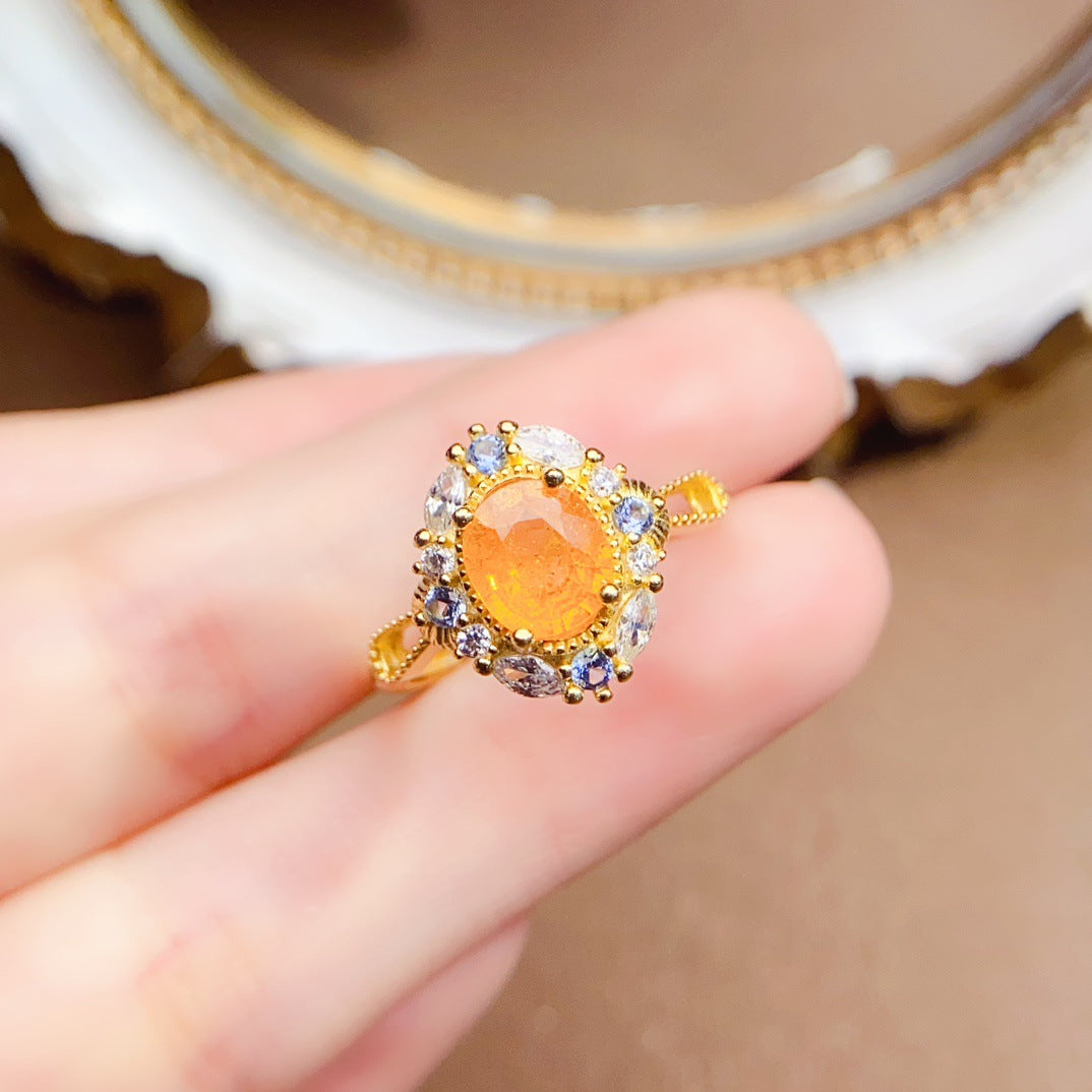 S925 Silver Inlaid Main Stone 6*8mm New Natural Garnet Ring