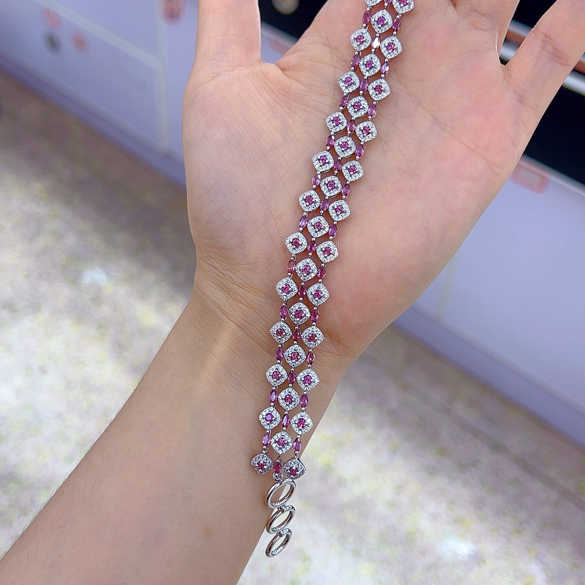 S925 Silver Platinum Plated Inlaid Magnesium Aluminum Garnet Main Stone 2*4 2.5mm Bracelet