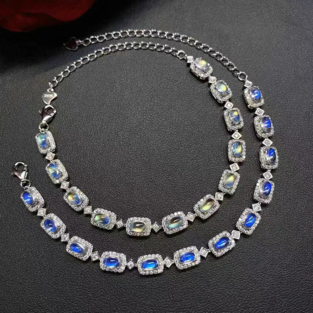 Natural Moonstone Bracelet Fashion Design Inlaid S925 Silver Women's Bracelet Simple Moonstone